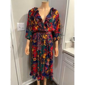 80s Mosaic vintage accordion pleated blouson dress ruffle Size S